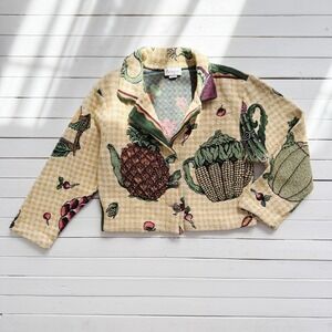 Paco Soler vtg fruit veggie teapot cottagecore tapestry‎ jacket size S-M
